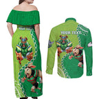 Personalised Rabbitohs And Raiders Rugby Couples Matching Off Shoulder Maxi Dress and Long Sleeve Button Shirt Aboriginal Mix Polynesian Pattern