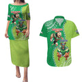 Personalised Rabbitohs And Raiders Rugby Couples Matching Puletasi and Hawaiian Shirt Aboriginal Mix Polynesian Pattern