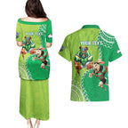 Personalised Rabbitohs And Raiders Rugby Couples Matching Puletasi and Hawaiian Shirt Aboriginal Mix Polynesian Pattern