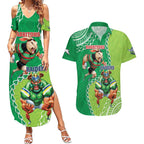 Personalised Rabbitohs And Raiders Rugby Couples Matching Summer Maxi Dress and Hawaiian Shirt Aboriginal Mix Polynesian Pattern