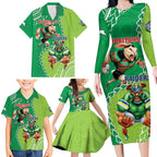 Personalised Rabbitohs And Raiders Rugby Family Matching Long Sleeve Bodycon Dress and Hawaiian Shirt Aboriginal Mix Polynesian Pattern