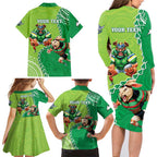 Personalised Rabbitohs And Raiders Rugby Family Matching Long Sleeve Bodycon Dress and Hawaiian Shirt Aboriginal Mix Polynesian Pattern