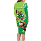 Personalised Rabbitohs And Raiders Rugby Family Matching Long Sleeve Bodycon Dress and Hawaiian Shirt Aboriginal Mix Polynesian Pattern