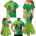 Personalised Rabbitohs And Raiders Rugby Family Matching Mermaid Dress and Hawaiian Shirt Aboriginal Mix Polynesian Pattern