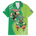 Personalised Rabbitohs And Raiders Rugby Family Matching Mermaid Dress and Hawaiian Shirt Aboriginal Mix Polynesian Pattern