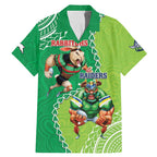 Personalised Rabbitohs And Raiders Rugby Family Matching Mermaid Dress and Hawaiian Shirt Aboriginal Mix Polynesian Pattern