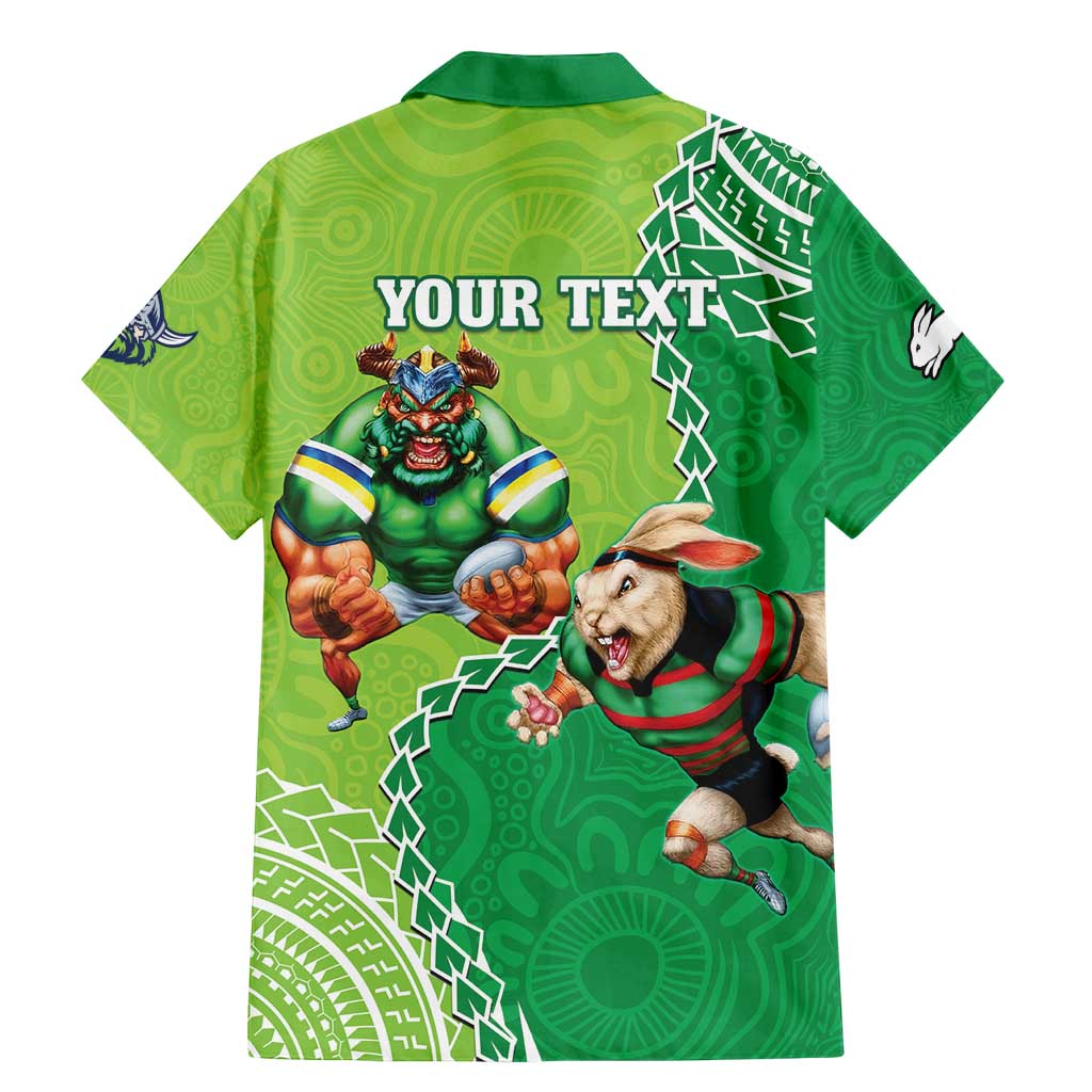 Personalised Rabbitohs And Raiders Rugby Family Matching Mermaid Dress and Hawaiian Shirt Aboriginal Mix Polynesian Pattern