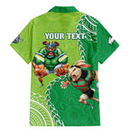 Personalised Rabbitohs And Raiders Rugby Family Matching Mermaid Dress and Hawaiian Shirt Aboriginal Mix Polynesian Pattern