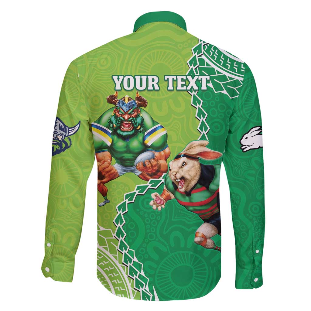 Personalised Rabbitohs And Raiders Rugby Family Matching Mermaid Dress and Hawaiian Shirt Aboriginal Mix Polynesian Pattern