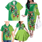 Personalised Rabbitohs And Raiders Rugby Family Matching Off The Shoulder Long Sleeve Dress and Hawaiian Shirt Aboriginal Mix Polynesian Pattern