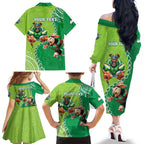 Personalised Rabbitohs And Raiders Rugby Family Matching Off The Shoulder Long Sleeve Dress and Hawaiian Shirt Aboriginal Mix Polynesian Pattern