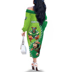 Personalised Rabbitohs And Raiders Rugby Family Matching Off The Shoulder Long Sleeve Dress and Hawaiian Shirt Aboriginal Mix Polynesian Pattern