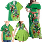 Personalised Rabbitohs And Raiders Rugby Family Matching Off Shoulder Maxi Dress and Hawaiian Shirt Aboriginal Mix Polynesian Pattern