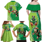 Personalised Rabbitohs And Raiders Rugby Family Matching Off Shoulder Maxi Dress and Hawaiian Shirt Aboriginal Mix Polynesian Pattern