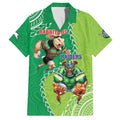 Personalised Rabbitohs And Raiders Rugby Family Matching Off Shoulder Maxi Dress and Hawaiian Shirt Aboriginal Mix Polynesian Pattern