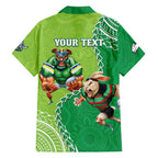 Personalised Rabbitohs And Raiders Rugby Family Matching Off Shoulder Maxi Dress and Hawaiian Shirt Aboriginal Mix Polynesian Pattern