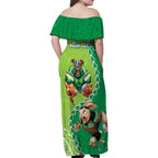 Personalised Rabbitohs And Raiders Rugby Family Matching Off Shoulder Maxi Dress and Hawaiian Shirt Aboriginal Mix Polynesian Pattern