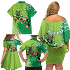 Personalised Rabbitohs And Raiders Rugby Family Matching Off Shoulder Short Dress and Hawaiian Shirt Aboriginal Mix Polynesian Pattern