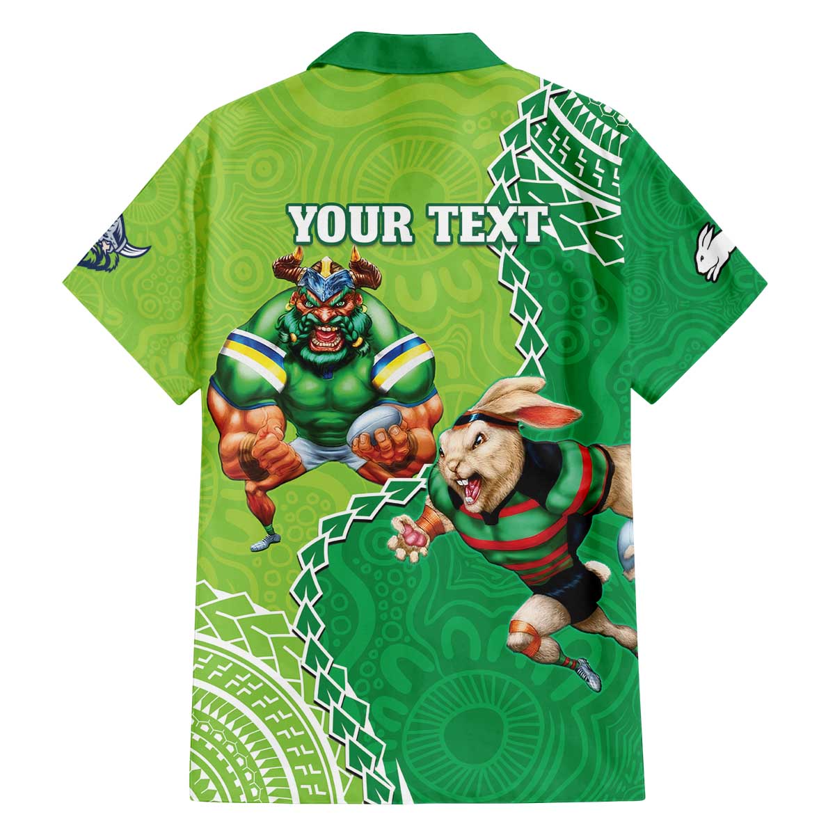Personalised Rabbitohs And Raiders Rugby Family Matching Off Shoulder Short Dress and Hawaiian Shirt Aboriginal Mix Polynesian Pattern