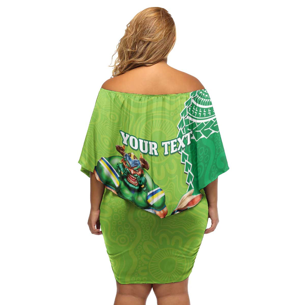 Personalised Rabbitohs And Raiders Rugby Family Matching Off Shoulder Short Dress and Hawaiian Shirt Aboriginal Mix Polynesian Pattern