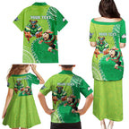 Personalised Rabbitohs And Raiders Rugby Family Matching Puletasi and Hawaiian Shirt Aboriginal Mix Polynesian Pattern