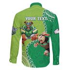 Personalised Rabbitohs And Raiders Rugby Family Matching Puletasi and Hawaiian Shirt Aboriginal Mix Polynesian Pattern