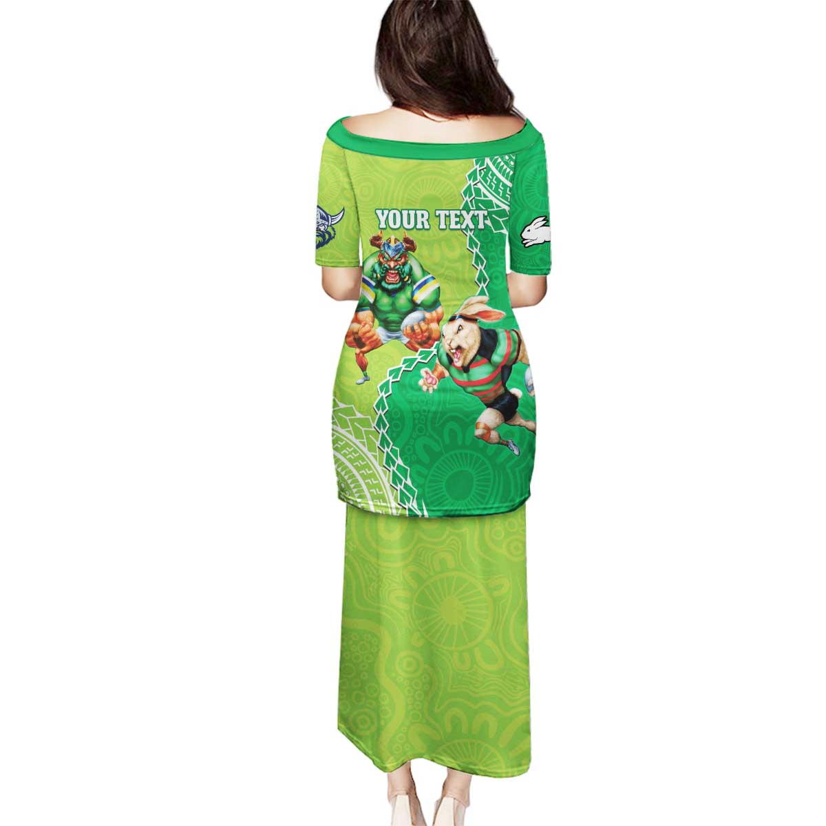 Personalised Rabbitohs And Raiders Rugby Family Matching Puletasi and Hawaiian Shirt Aboriginal Mix Polynesian Pattern