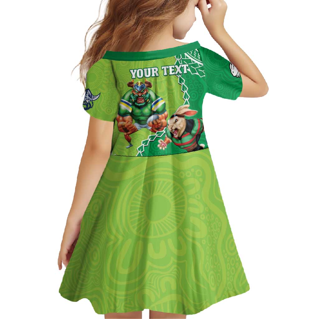 Personalised Rabbitohs And Raiders Rugby Family Matching Short Sleeve Bodycon Dress and Hawaiian Shirt Aboriginal Mix Polynesian Pattern