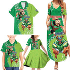 Personalised Rabbitohs And Raiders Rugby Family Matching Summer Maxi Dress and Hawaiian Shirt Aboriginal Mix Polynesian Pattern