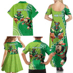 Personalised Rabbitohs And Raiders Rugby Family Matching Summer Maxi Dress and Hawaiian Shirt Aboriginal Mix Polynesian Pattern