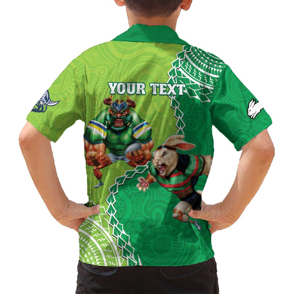 Personalised Rabbitohs And Raiders Rugby Family Matching Tank Maxi Dress and Hawaiian Shirt Aboriginal Mix Polynesian Pattern