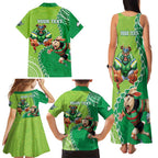 Personalised Rabbitohs And Raiders Rugby Family Matching Tank Maxi Dress and Hawaiian Shirt Aboriginal Mix Polynesian Pattern