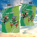 Personalised Rabbitohs And Raiders Rugby Garden Flag Aboriginal Mix Polynesian Pattern