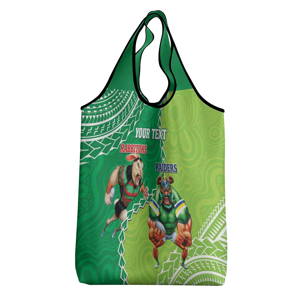 Personalised Rabbitohs And Raiders Rugby Grocery Bag Aboriginal Mix Polynesian Pattern