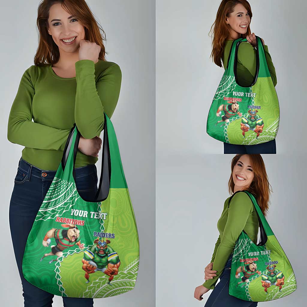 Personalised Rabbitohs And Raiders Rugby Grocery Bag Aboriginal Mix Polynesian Pattern