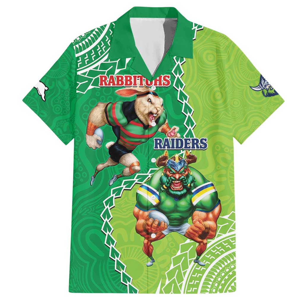 Personalised Rabbitohs And Raiders Rugby Hawaiian Shirt Aboriginal Mix Polynesian Pattern