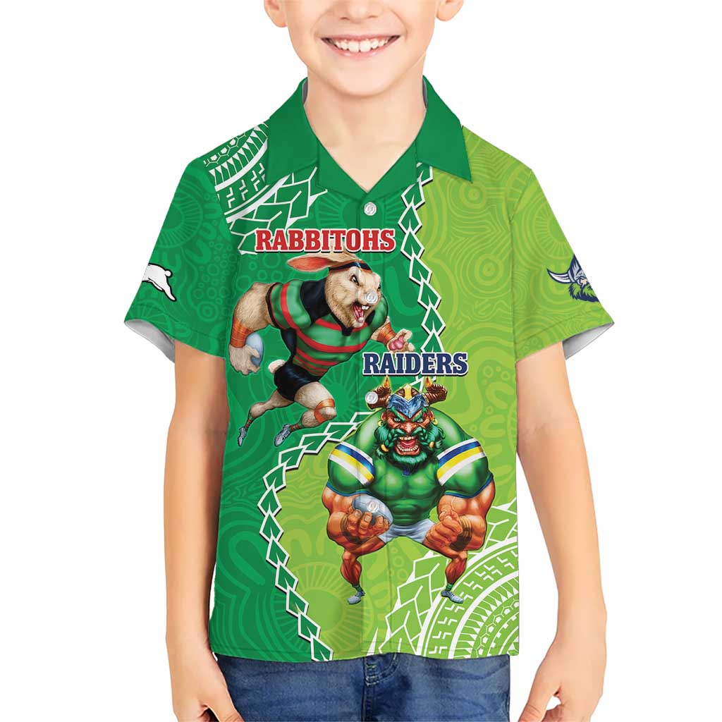 Personalised Rabbitohs And Raiders Rugby Hawaiian Shirt Aboriginal Mix Polynesian Pattern