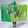 Personalised Rabbitohs And Raiders Rugby Hooded Blanket Aboriginal Mix Polynesian Pattern