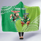Personalised Rabbitohs And Raiders Rugby Hooded Blanket Aboriginal Mix Polynesian Pattern