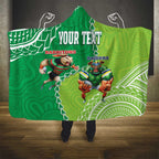 Personalised Rabbitohs And Raiders Rugby Hooded Blanket Aboriginal Mix Polynesian Pattern