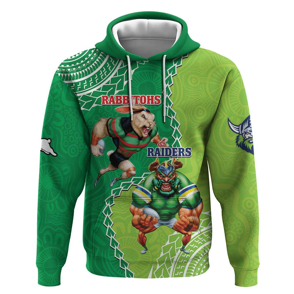 Personalised Rabbitohs And Raiders Rugby Hoodie Aboriginal Mix Polynesian Pattern