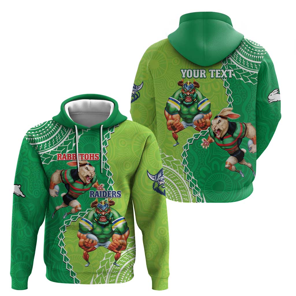 Personalised Rabbitohs And Raiders Rugby Hoodie Aboriginal Mix Polynesian Pattern