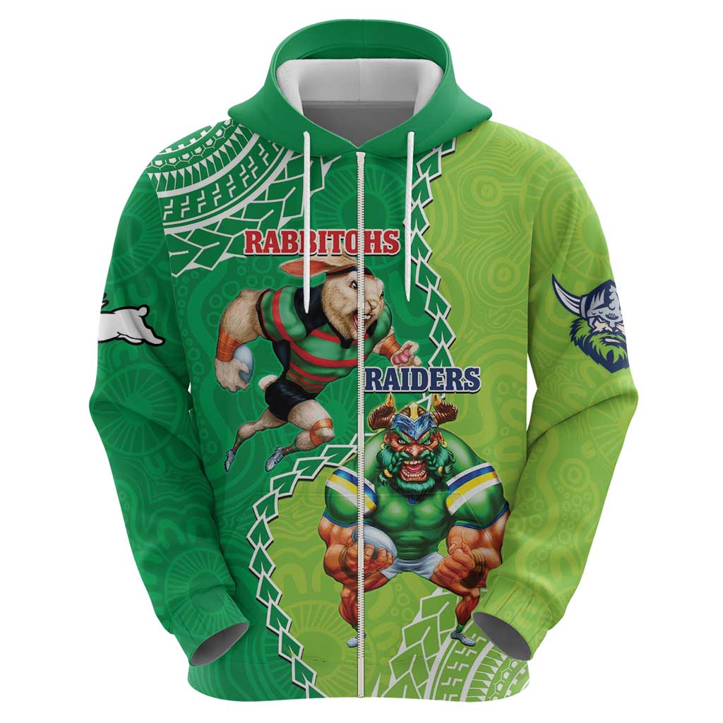 Personalised Rabbitohs And Raiders Rugby Hoodie Aboriginal Mix Polynesian Pattern