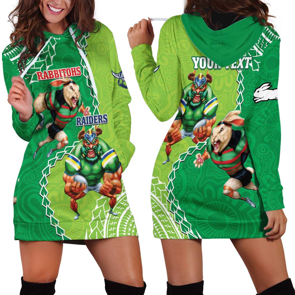 Personalised Rabbitohs And Raiders Rugby Hoodie Dress Aboriginal Mix Polynesian Pattern