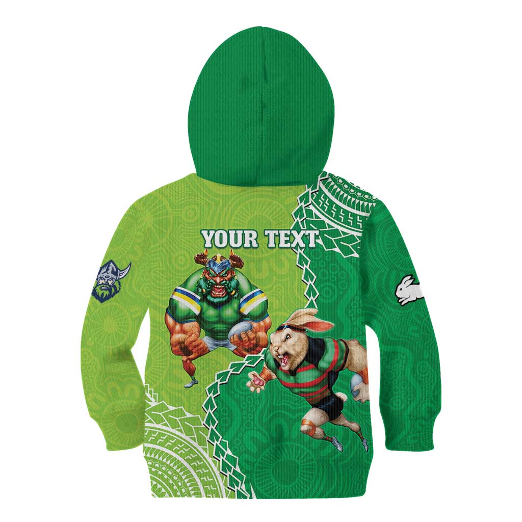 Personalised Rabbitohs And Raiders Rugby Kid Hoodie Aboriginal Mix Polynesian Pattern