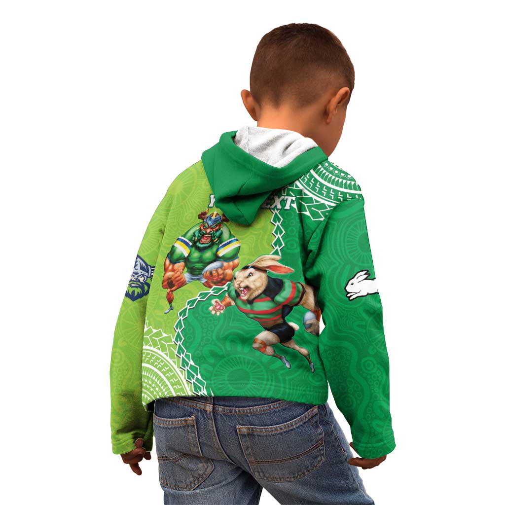 Personalised Rabbitohs And Raiders Rugby Kid Hoodie Aboriginal Mix Polynesian Pattern