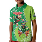 Personalised Rabbitohs And Raiders Rugby Kid Polo Shirt Aboriginal Mix Polynesian Pattern