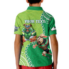 Personalised Rabbitohs And Raiders Rugby Kid Polo Shirt Aboriginal Mix Polynesian Pattern