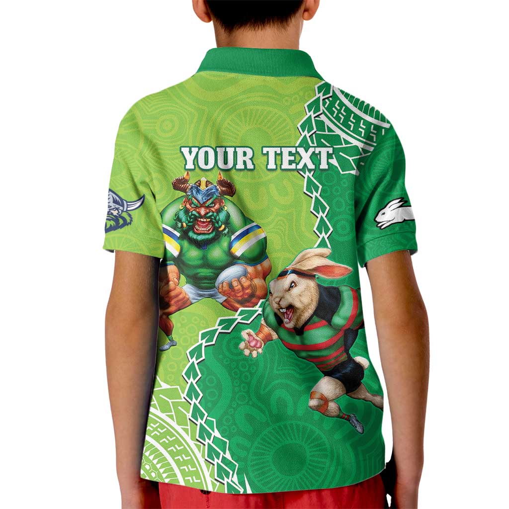Personalised Rabbitohs And Raiders Rugby Kid Polo Shirt Aboriginal Mix Polynesian Pattern