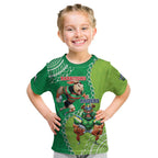 Personalised Rabbitohs And Raiders Rugby Kid T Shirt Aboriginal Mix Polynesian Pattern